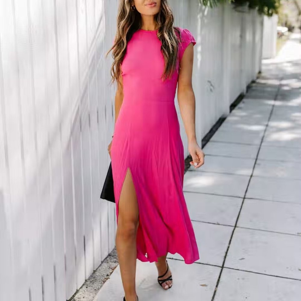 Vici Chase Your Dreams Slit Midi Dress in Pink - Size M